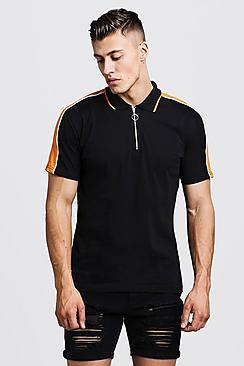 Boohoo Zip Through Polo With Shoulder Panel