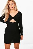 Boohoo Plus Crepe Tie Bow Front Bodycon Dress