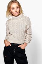Boohoo Ria Marl Cable Knit Chunky Crop Jumper Stone