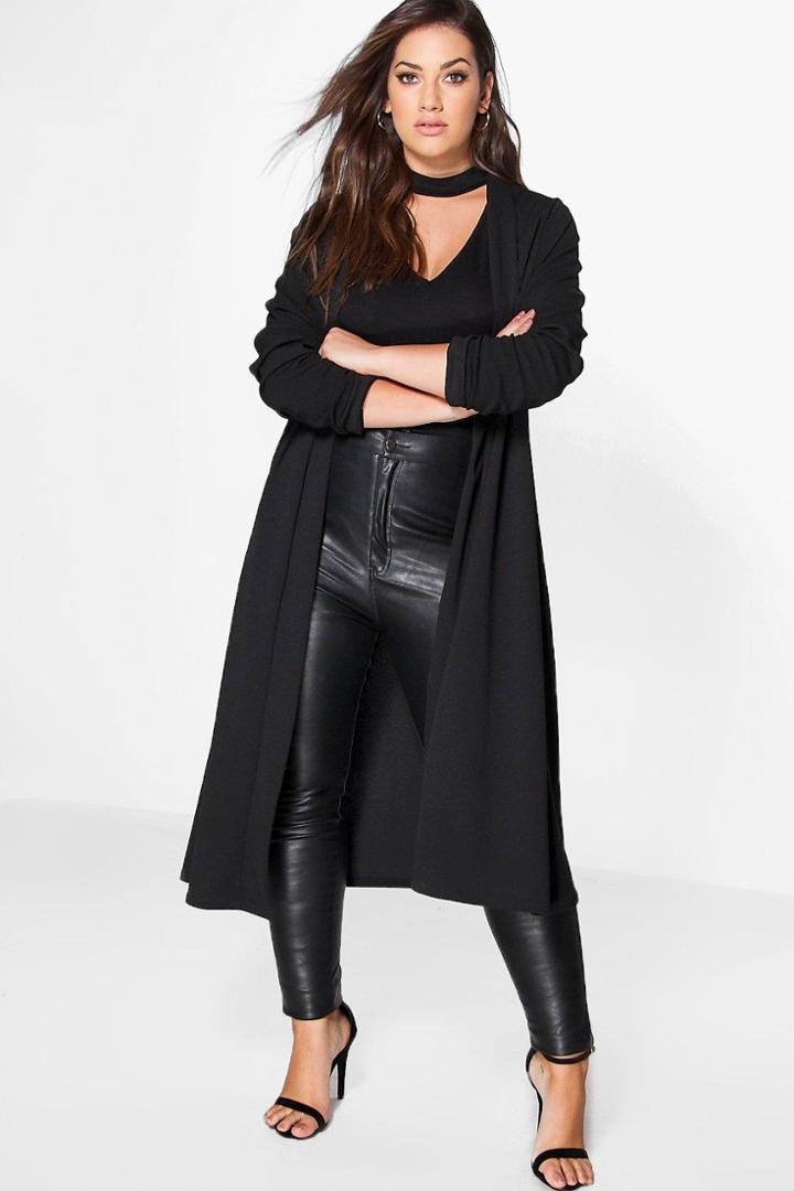 Boohoo Plus Bella Waterfall Duster Coat Black