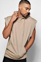 Boohoo Snorkel Neck Drop Arm Sleeveless Hoodie Taupe