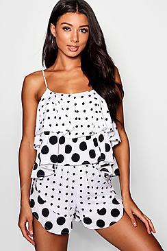 Boohoo Polka Dot Ruffle Pj Short Set