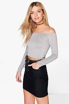 Boohoo Cara Long Sleeve Bardot Crop Top