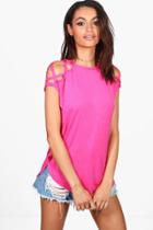 Boohoo Megan Strappy Shoulder Detail T-shirt Cerise