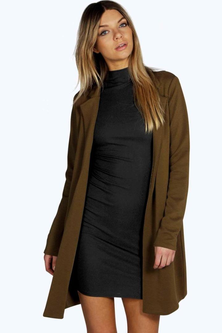 Boohoo Lara Rib Duster Khaki