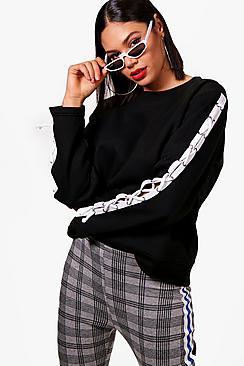 Boohoo Molly Lace Up Sleeve Crop Sweat