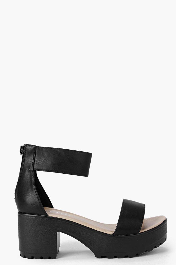 Boohoo Katie Ankle Strap Cleated Sandal Black
