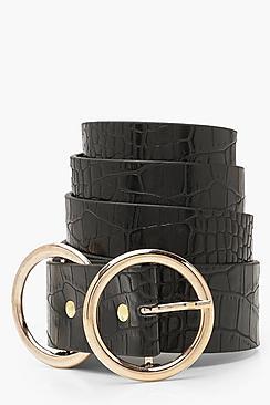 Boohoo Double Ring Faux Croc Boyfriend Belt