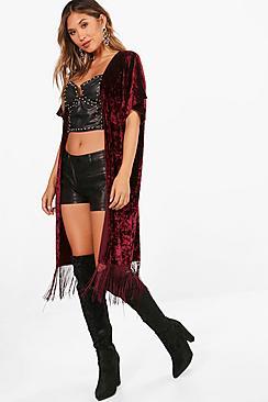 Boohoo Alice Velvet Longline Tassel Kimono