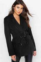 Boohoo Belted Double Breasted Wool Look Blazer