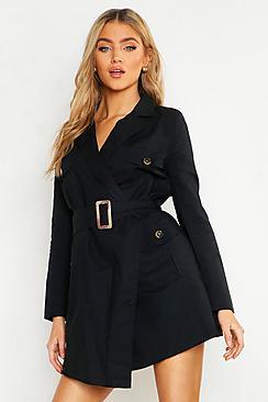 Boohoo Linen Utility Blazer Dress