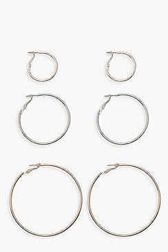 Boohoo Mixed Metal & Size Hoop Pack