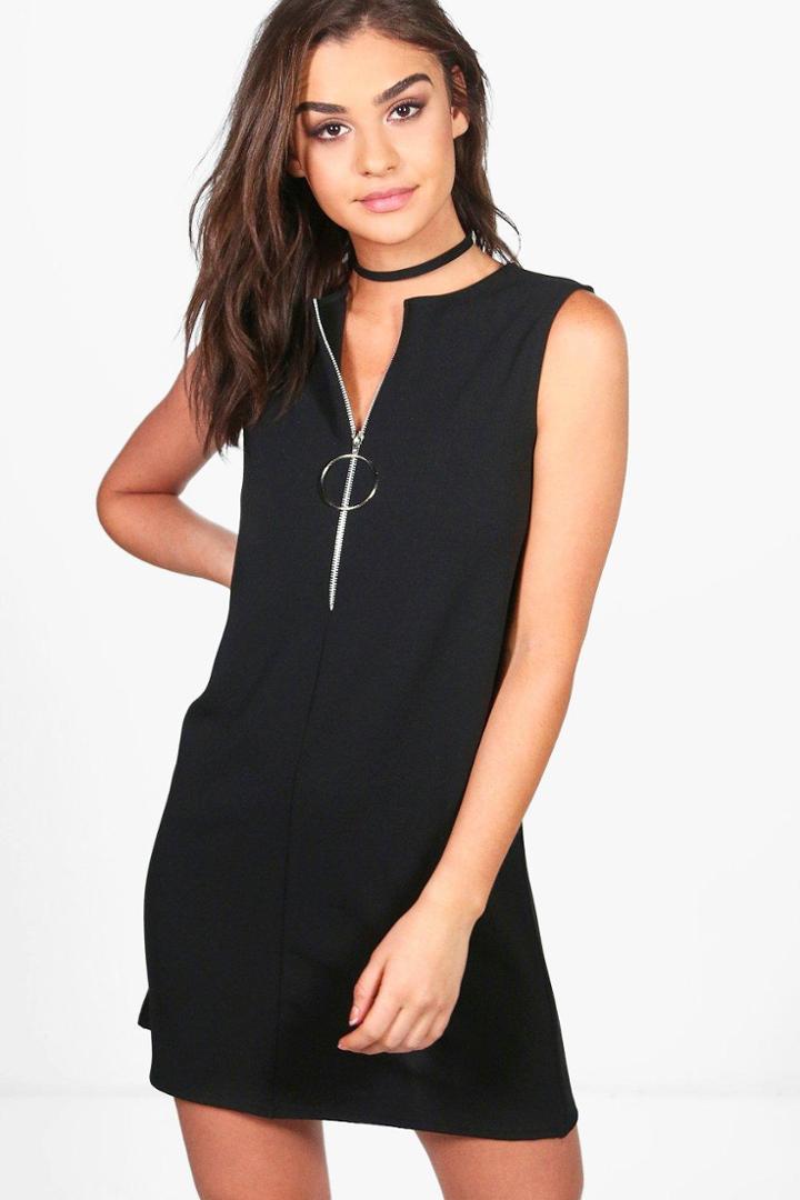Boohoo Amelia Zip Detail Shift Dress Black