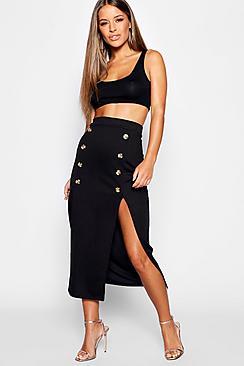 Boohoo Petite Mock Horn Button Pencil Skirt