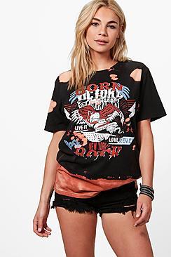 Boohoo Emilia Tie Dye Eagle Print Band Tee