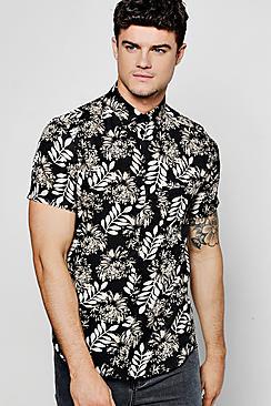 Boohoo Short Sleeve Floral Leaf Print Shirt