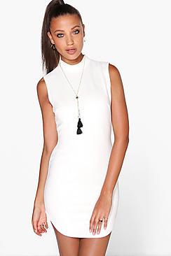 Boohoo Connie Ribbed Curved Hem Bodycon Dress