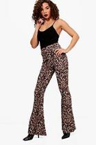 Boohoo Skye Crepe Leopard Print Flare Trouser