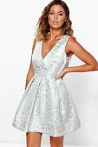 Boohoo Boutique Isa Jaquard Cut Out Detail Skater Dress