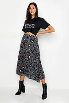 Boohoo Tall Leopard Print Pleated Midi Skirt