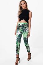 Boohoo Belle Palm Print Skinny Stretch Trousers Multi