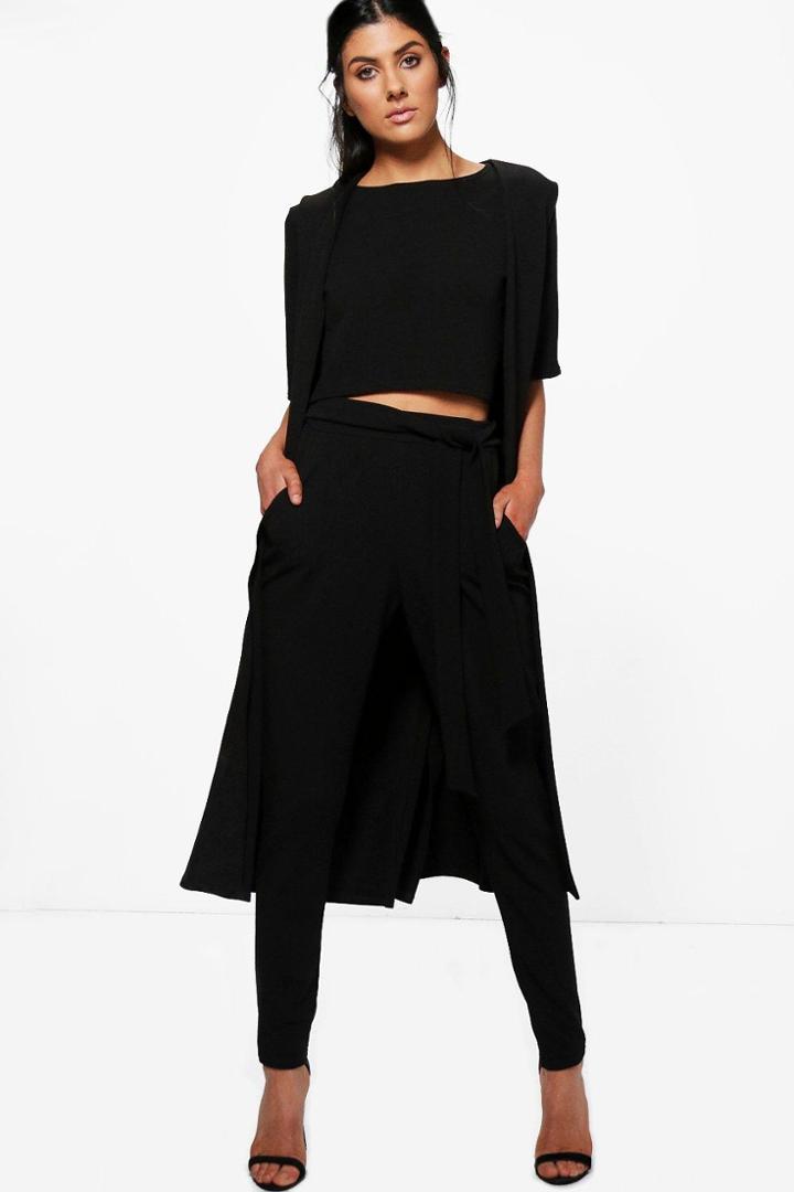 Boohoo Jill 3 Piece Trouser Crop & Duster Co-ord Black