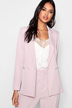 Boohoo Izzie Stripe Double Breasted Tailored Suit Blazer