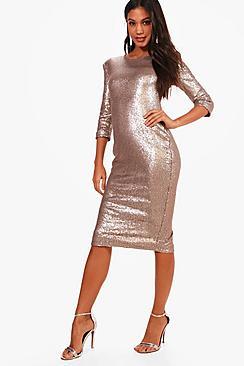 Boohoo Boutique  Sequin Power Shoulder Midi Dress