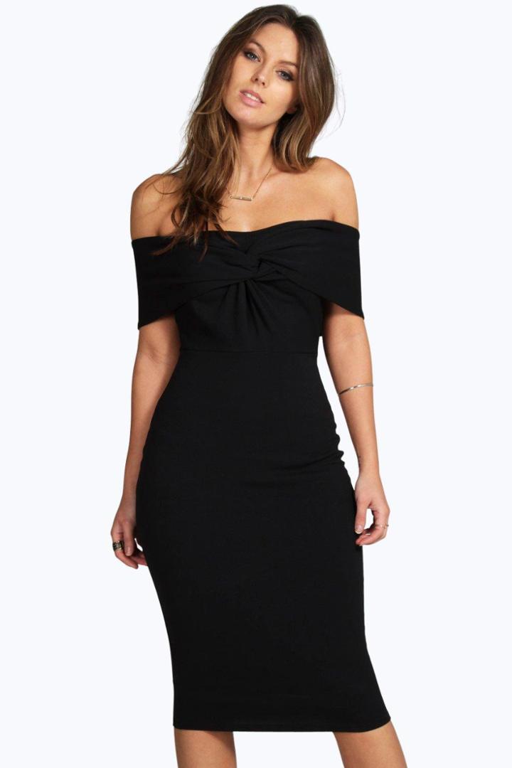 Boohoo Iris Off The Shoulder Twist Detail Bodycon Dress Black