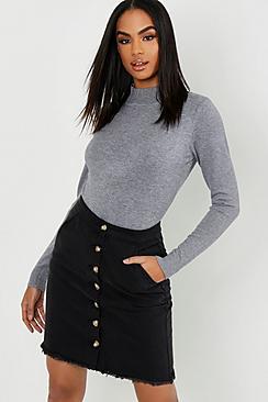 Boohoo Tall Button Front Denim Skirt