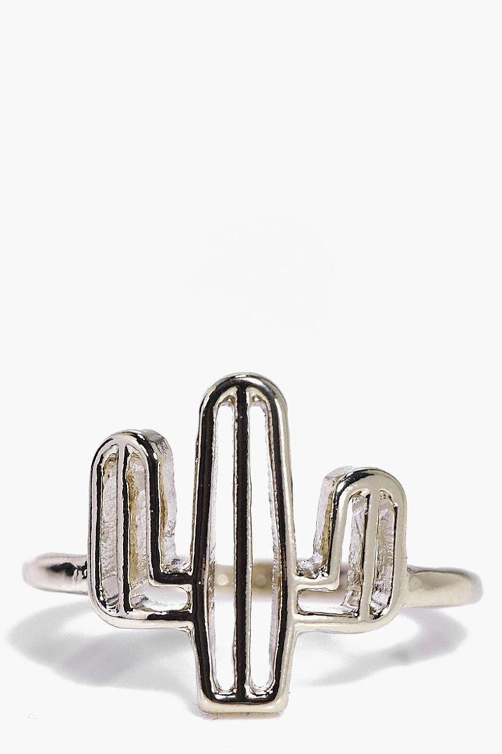 Boohoo Eleanor Cut Out Cactus Ring Gold