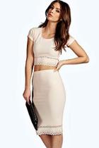 Boohoo Beatrix Cap Sleeved Cut Work Midi Co-ord Set