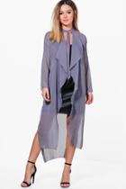 Boohoo Petite Olivia Chiffon D-ring Choker Duster Smoke