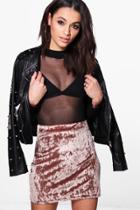 Boohoo Sierra Crushed Velvet Mini Skirt Mocha