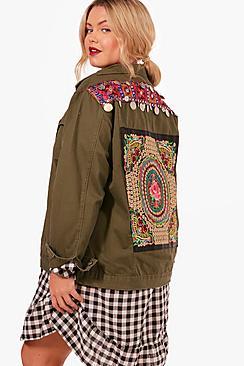 Boohoo Plus Emily Embroidered Cotton Twill Jacket
