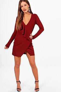 Boohoo Petite Ruffle Crepe Wrap Dress
