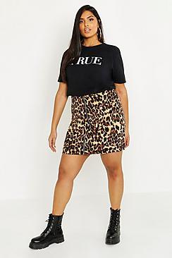 Boohoo Plus Cord Animal Mini Skirt