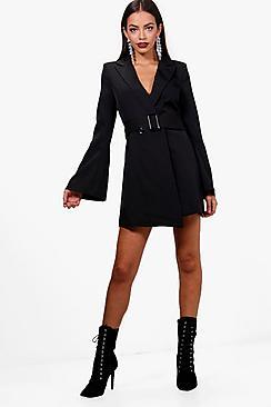 Boohoo Boutique Amy Flared Sleeve Belted Blazer Dress