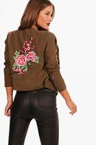 Boohoo Petite Lily Embroidered Suedette Biker Jacket