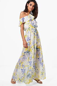 Boohoo Annabel Cold Shoulder Floral Maxi Dress