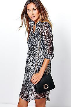 Boohoo Maive Leopard Shirt Dress