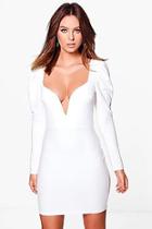 Boohoo Puff Sleeve Sweetheart Bodycon Dress