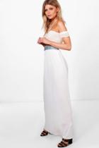 Boohoo Petite Rosie Trim Detail Maxi Skirt Cream