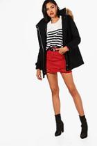 Boohoo Freyja Faux Fur Trim Wool Look Parka