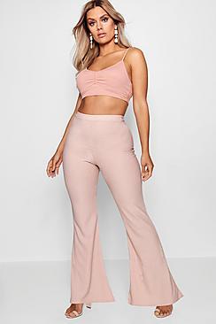 Boohoo Plus Beth Textured Flared High Waist Trouser