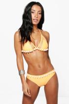 Boohoo Jamaica Pom Pom Mesh Triangle Bikini Orange