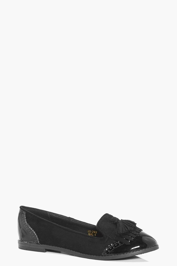 Boohoo Anna Tassel Trim Slipper Ballet Black