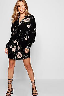 Boohoo Petite Brooke Floral Shirt Dress
