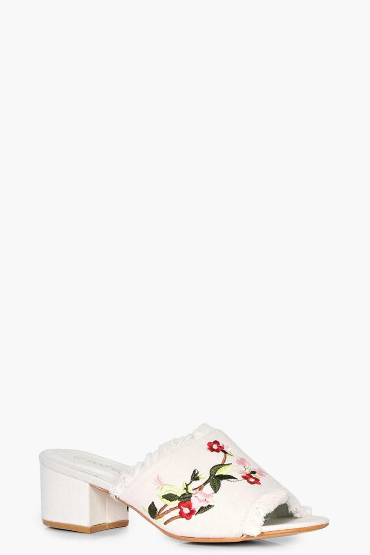 Boohoo Edith Floral Frayed Edge Mule White