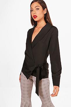 Boohoo Heidi Colalr Wrap Front Blouse